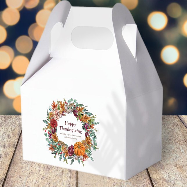 Happy Thanksgiving Watercolor Fall Pumpkin Wreath Favour Box (Creator Uploaded)