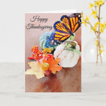 Happy Thanksgiving Watercolor Monarch Butterfly