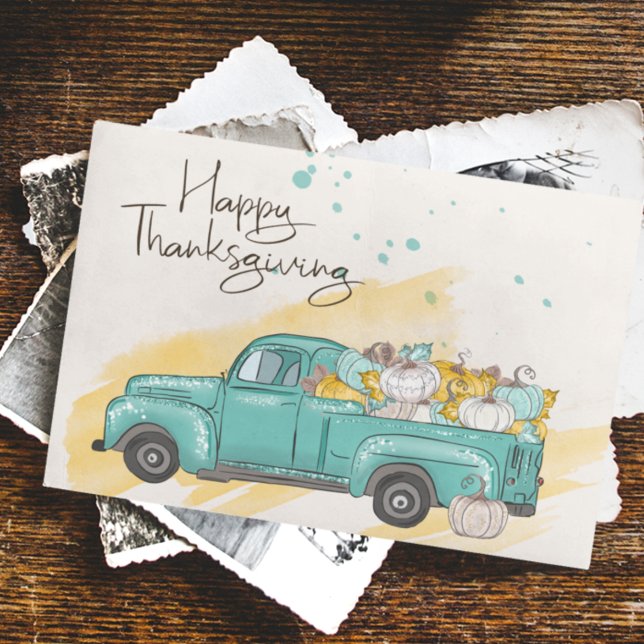Happy Thanksgiving Watercolor Pumpkin Truck Postcard (Creator Uploaded)