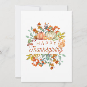 Happy Thanksgiving Watercolor Pumpkins, Berries Holiday Card