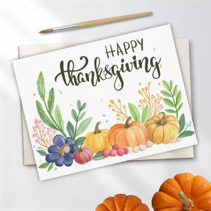 Happy Thanksgiving Watercolor Pumpkins Holiday Postcard
