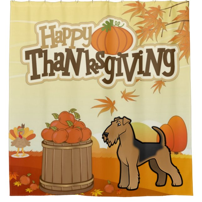 Happy Thanksgiving Welsh Terrier Shower Curtain (Front)