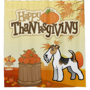 Happy Thanksgiving Wire Fox Terrier Shower Curtain