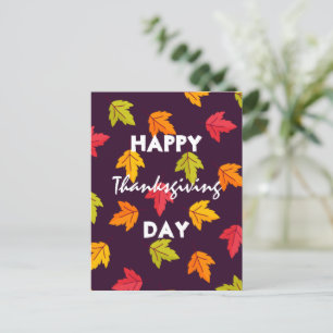 Happy Thanksgiving with Colourful Leaves Autumn Holiday Postcard