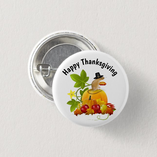 Happy Thanksgiving with Cute Pilgrim Mouse  3 Cm Round Badge (Front & Back)