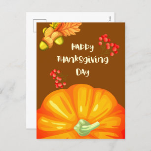 Happy Thanksgiving with Cute Pumpkin and Pine Hol Holiday Postcard