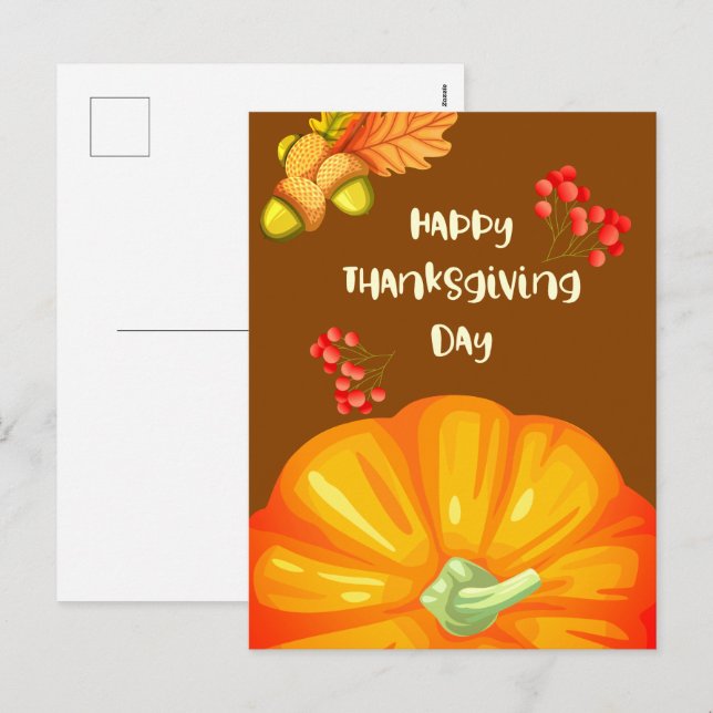 Happy Thanksgiving with Cute Pumpkin and Pine  Hol Holiday Postcard (Front/Back)
