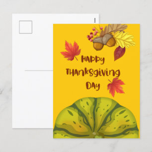 Happy Thanksgiving with Cute Pumpkin and Pine  Holiday Postcard