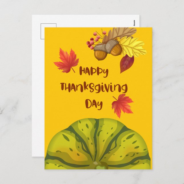 Happy Thanksgiving with Cute Pumpkin and Pine  Holiday Postcard (Front/Back)