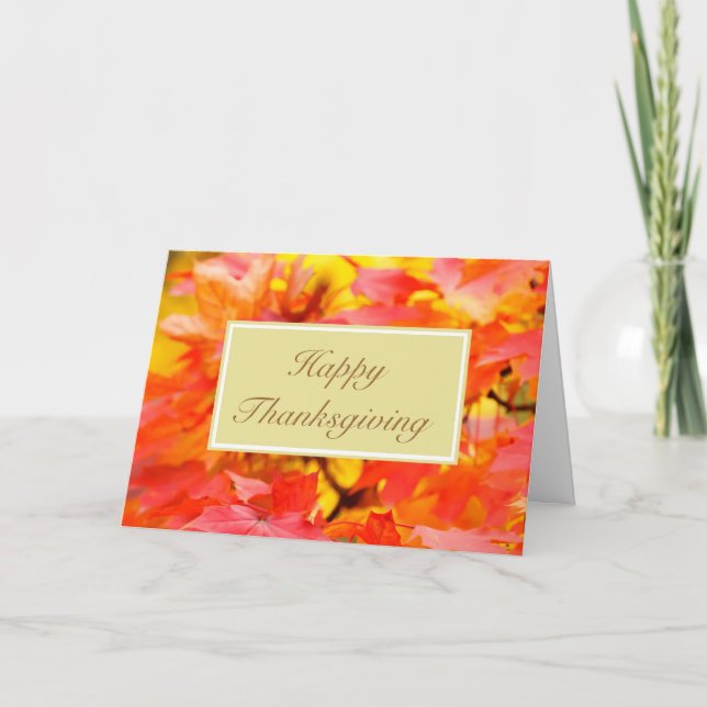 Happy Thanksgiving with fall leaves custom text Holiday Card (Front)