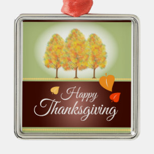 Happy Thanksgiving with Fall Trees Metal Tree Decoration