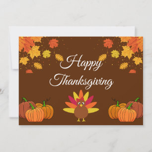 Happy Thanksgiving with Leaves, Pumpkins, & Turkey Invitation