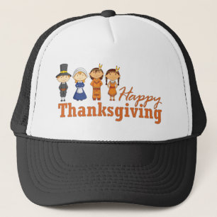 Happy Thanksgiving with Pilgrim Native American Trucker Hat