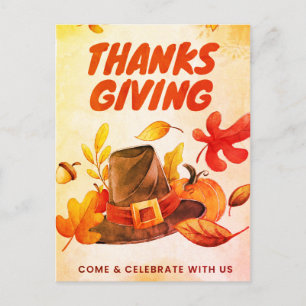 Happy Thanksgiving with Pumpkin and Leaves Fall Ho Holiday Postcard