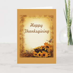 Happy Thanksgiving with sunflowers and butterflies Holiday Card