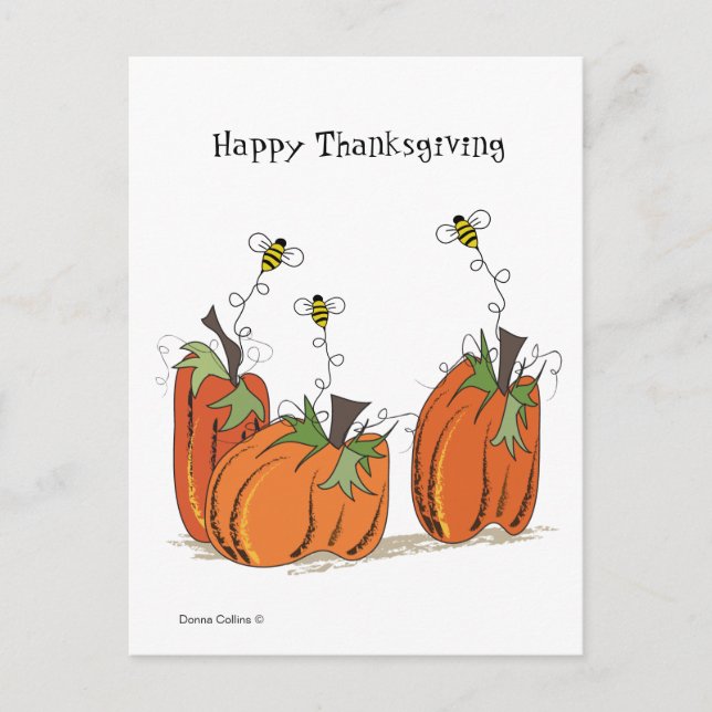 Happy Thanksgiving with Three Bees Postcard  (Front)