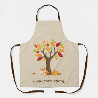 Happy Thanksgiving with Tree, Fox & Pumpkin Apron