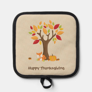 Happy Thanksgiving with Tree, Fox & Pumpkin Pot Holder