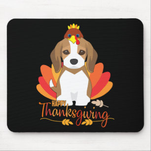 Happy Thanksgiving With Turkey Beagle Dog Cute Pup Mouse Pad
