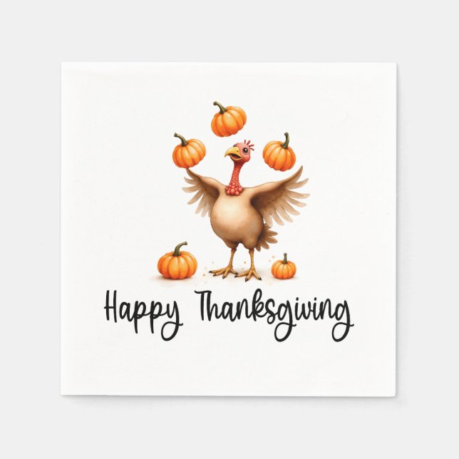 Happy Thanksgiving with turkey  Napkin (Front)