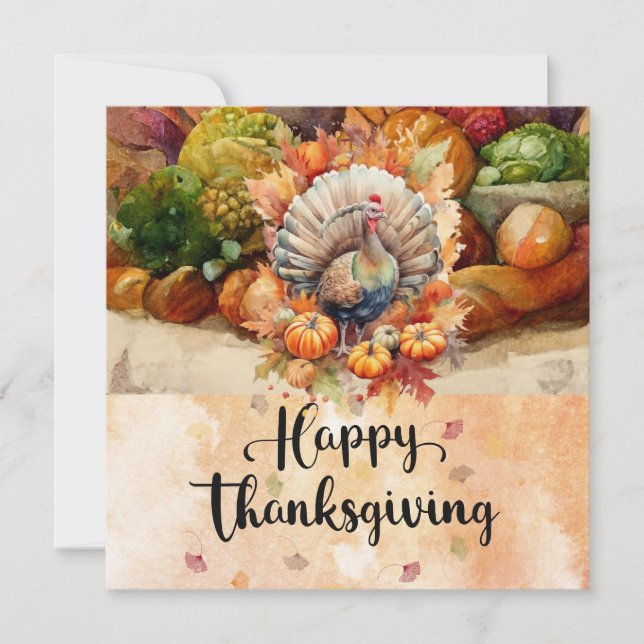 Happy Thanksgiving with turkey watercolor Holiday Card (Front)