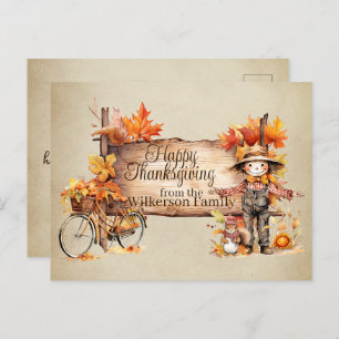 Happy Thanksgiving Wood Sign & Autumn Scene Postcard