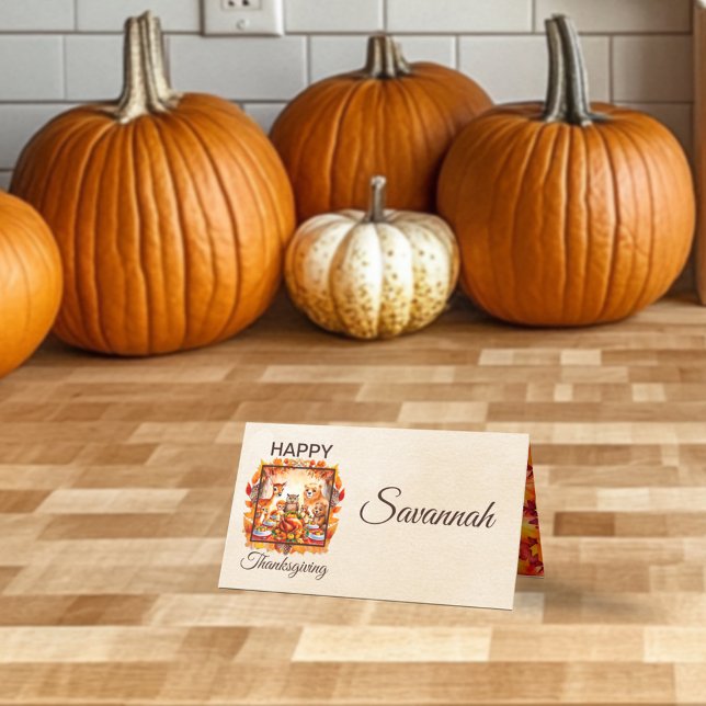 Happy Thanksgiving Woodland Folded Place Card (Creator Uploaded)