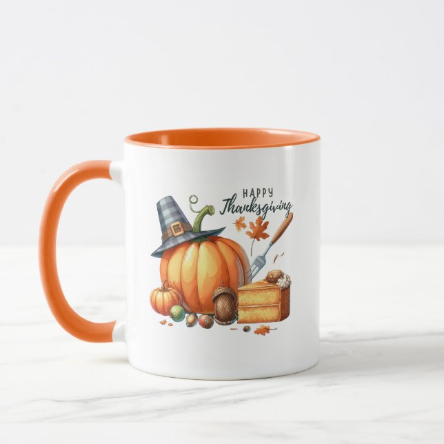 Happy Thanksgiving Wordart Pumpkin Mug (Left)