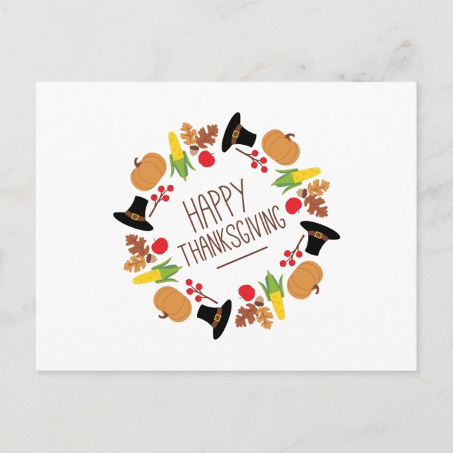 Happy Thanksgiving Wreath Holiday Postcard (Front)