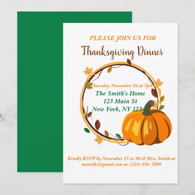 Happy Thanksgiving Wreath Invitation (Front/Back)