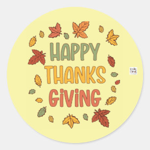 Happy Thanksgiving - Yellow Theme Classic Round Sticker