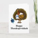 Happy Thanksgivukkah Jewish Turkey Greeting Card<br><div class="desc">Once in a lifetime comes from Thanksgivukkah! That's because for the first time since 1888 Hanukkah and Thanksgiving are at the same time. So, the blending of the word "Thanksgiving Hanukkah" now is "ThanksWarukkah"! To celebrate this, I designed the fun Jewish Turkey who is playing with a dreidel and wears...</div>