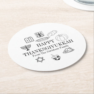 Happy Thanksgivukkah Thanksgiving Hanukkah Round Paper Coaster