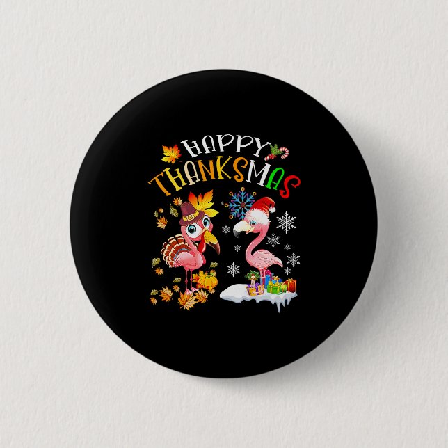 Happy Thanksmas Flamingo Couple Thanksgiving Chris 6 Cm Round Badge (Front)