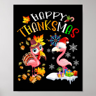 Happy Thanksmas Flamingo Couple Thanksgiving Chris Poster