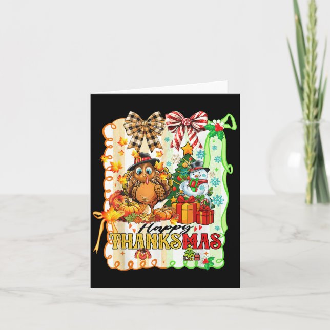 Happy Thanksmas Turkey Thanksgiving Ne Tree Christ Card (Front)