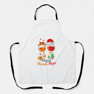 Happy Thanksmas Wine Thanksgiving Christmas Long S Apron