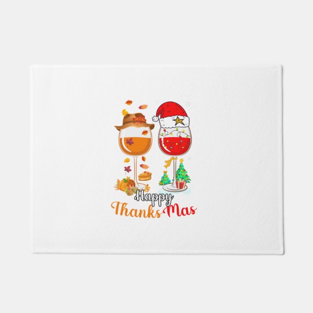 Happy Thanksmas Wine Thanksgiving Christmas Long S Doormat (Front)