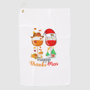 Happy Thanksmas Wine Thanksgiving Christmas Long S Golf Towel