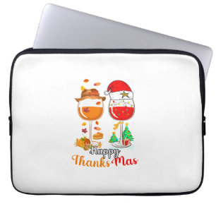 Happy Thanksmas Wine Thanksgiving Christmas Long S Laptop Sleeve