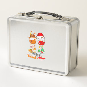 Happy Thanksmas Wine Thanksgiving Christmas Long S Metal Lunch Box