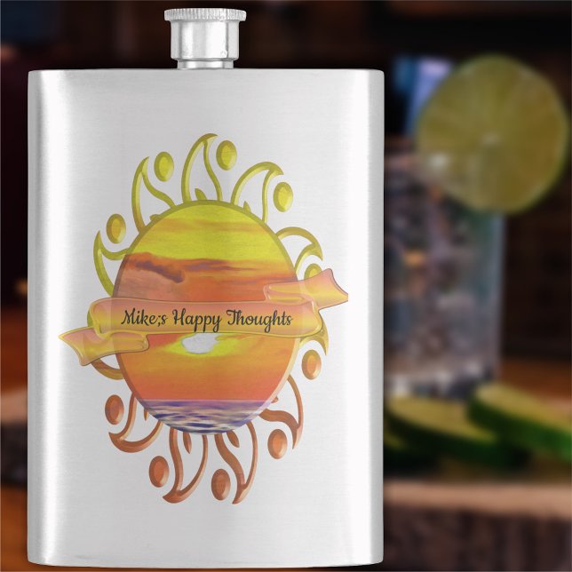 Happy Thoughts Sunset 2443 Hip Flask (Creator Uploaded)
