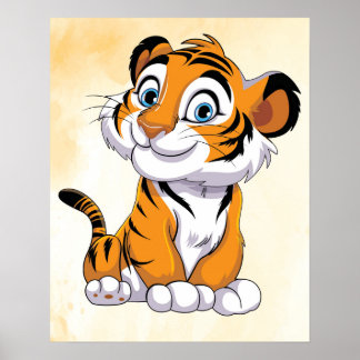 Happy Tiger Cartoon Art Print! Cute Tiger Wall Art