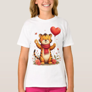 Happy Tiger Holding A Heart Balloon T-Shirt