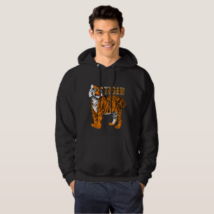 Happy tiger illustration men black hoodie