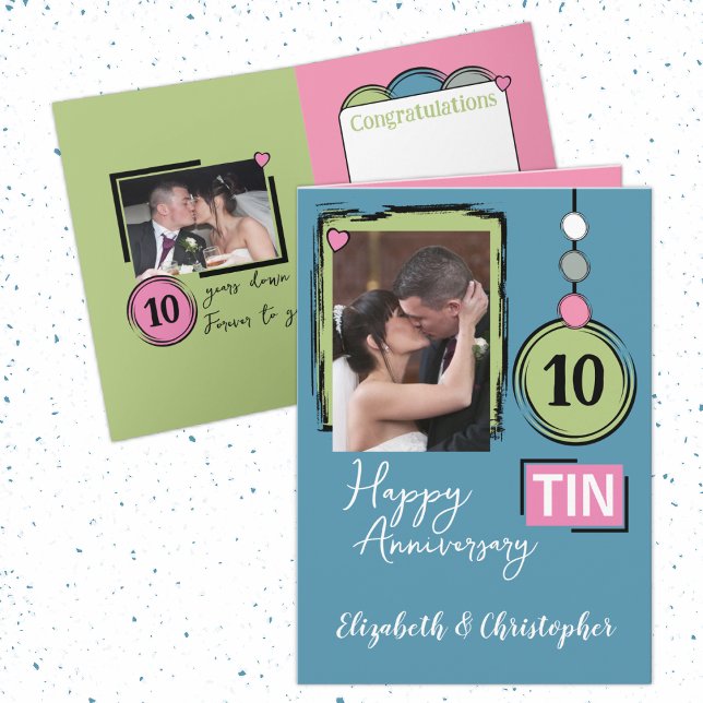 Happy Tin 10th Anniversary 2 photo names blue Card (Creator Uploaded)
