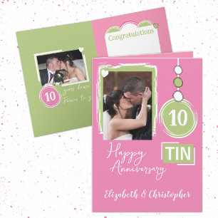 Happy Tin 10th Anniversary 2 photo names pink Card