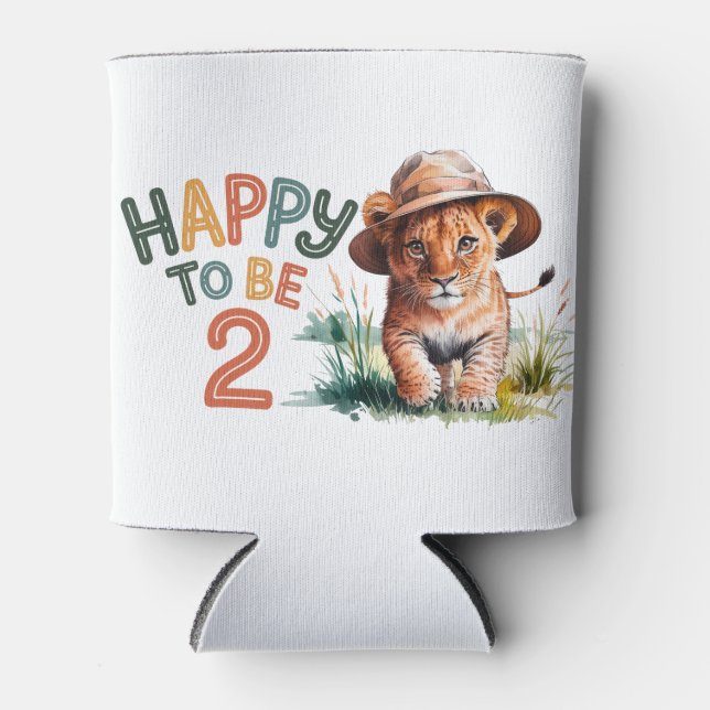 Happy To Be 2 Lion Cub Birthday Party Favour Can Cooler (Front)