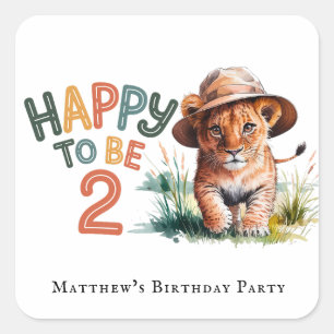 Happy To Be 2 Lion Cub Birthday Party Square Sticker
