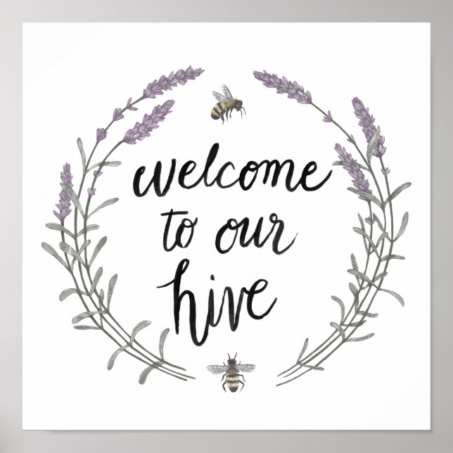 Happy to Bee Home Words II | Welcome to Our Hive Poster (Front)